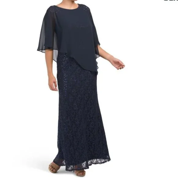 sachin and babi light blue dress SLNY | Dresses | Slny Sequin Lace Gown With Chiffon Cape Size 6